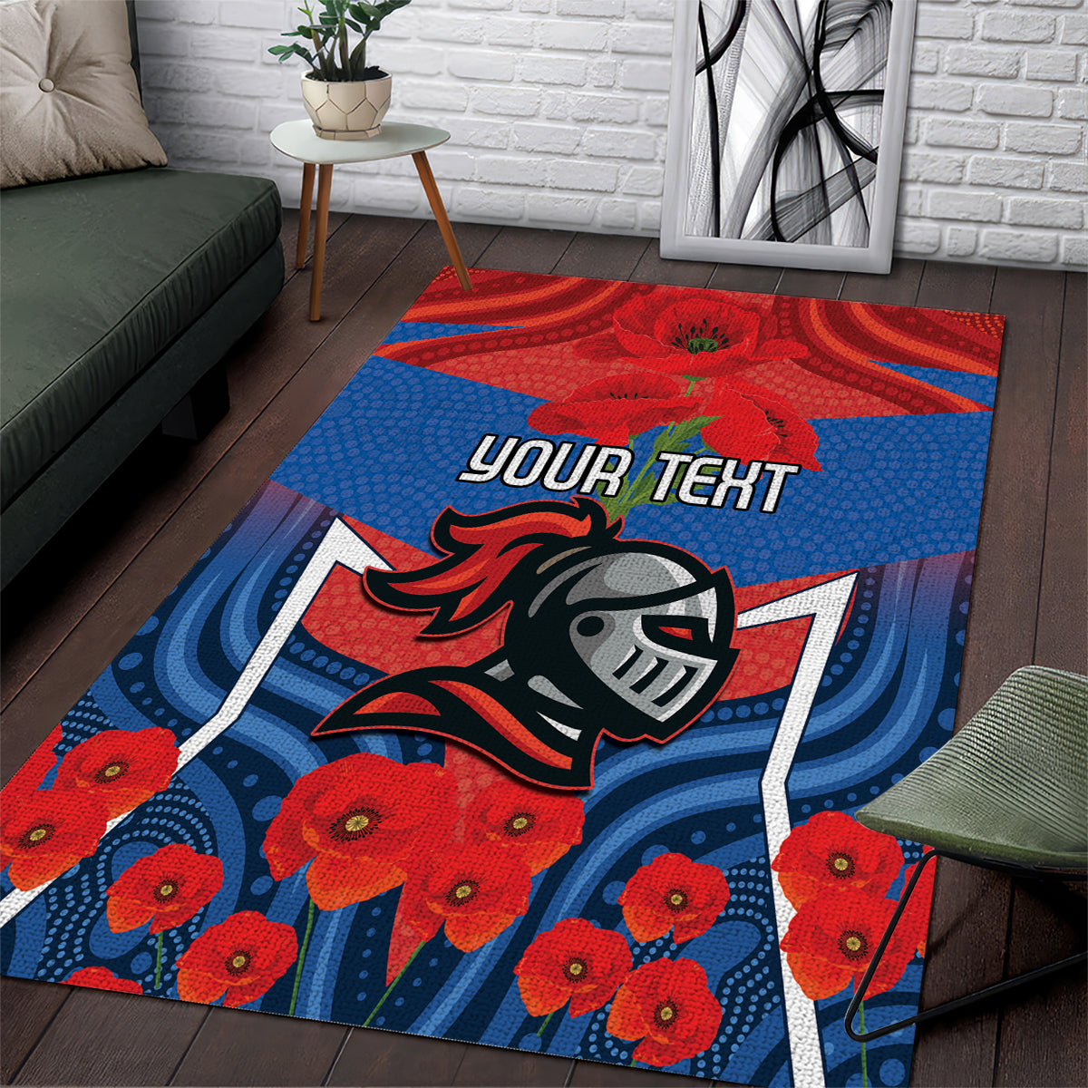 Custom Knights Rugby ANZAC Area Rug Novocastrians Gallipoli Soldier With Aboriginal Art