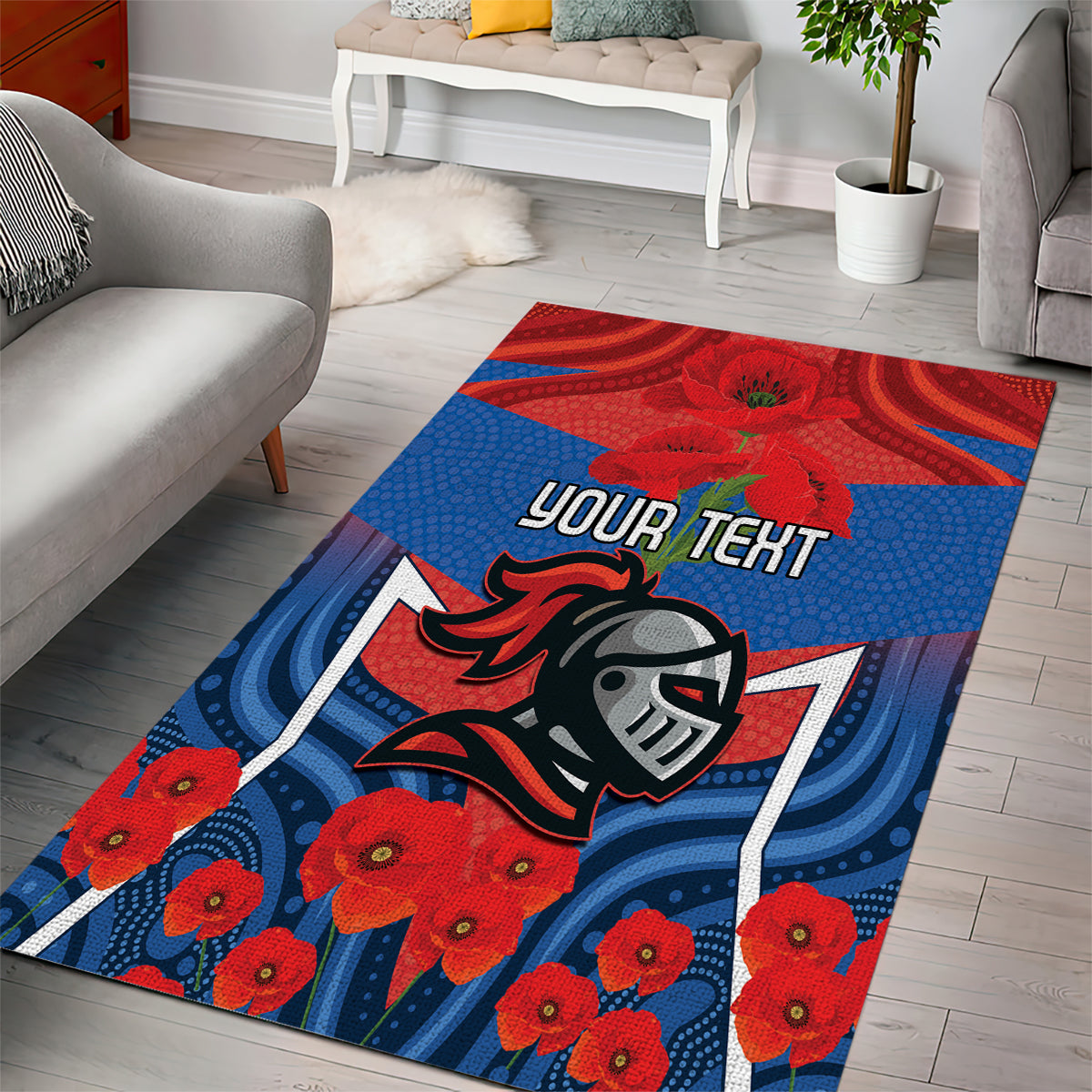 Custom Knights Rugby ANZAC Area Rug Novocastrians Gallipoli Soldier With Aboriginal Art