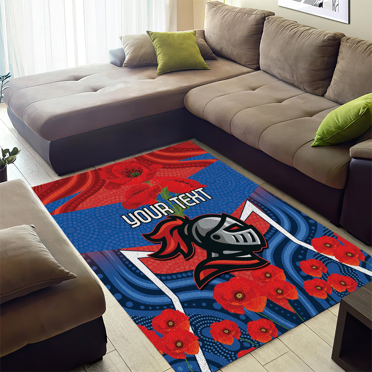 Custom Knights Rugby ANZAC Area Rug Novocastrians Gallipoli Soldier With Aboriginal Art