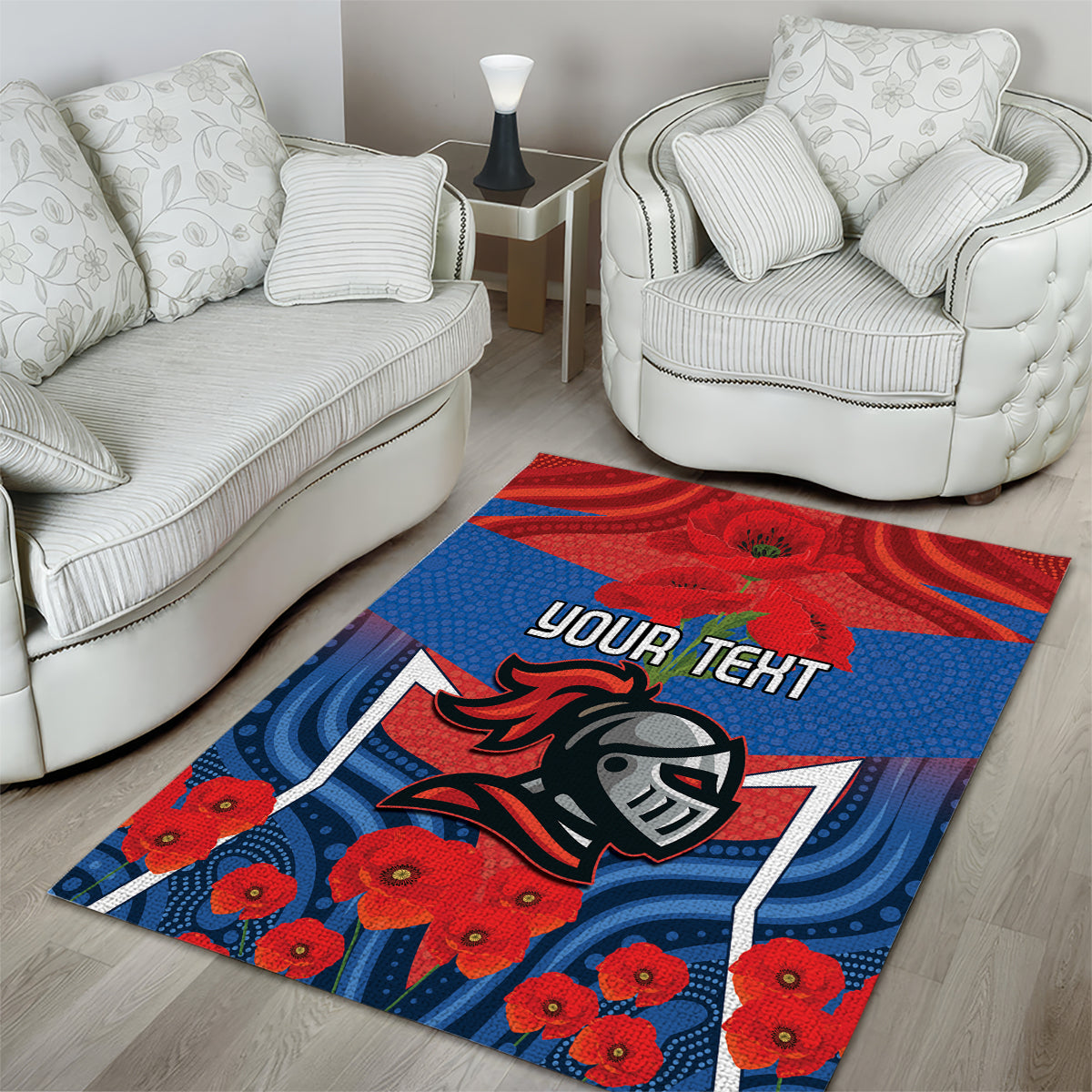 Custom Knights Rugby ANZAC Area Rug Novocastrians Gallipoli Soldier With Aboriginal Art