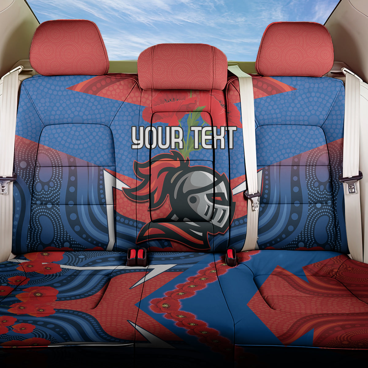 Custom Knights Rugby ANZAC Back Car Seat Cover Novocastrians Gallipoli Soldier With Aboriginal Art