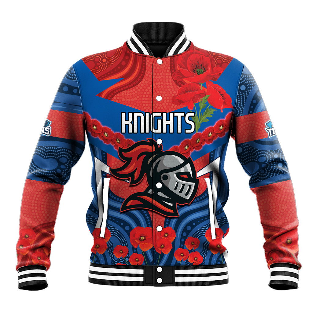 Custom Knights Rugby ANZAC Baseball Jacket Novocastrians Gallipoli Soldier With Aboriginal Art