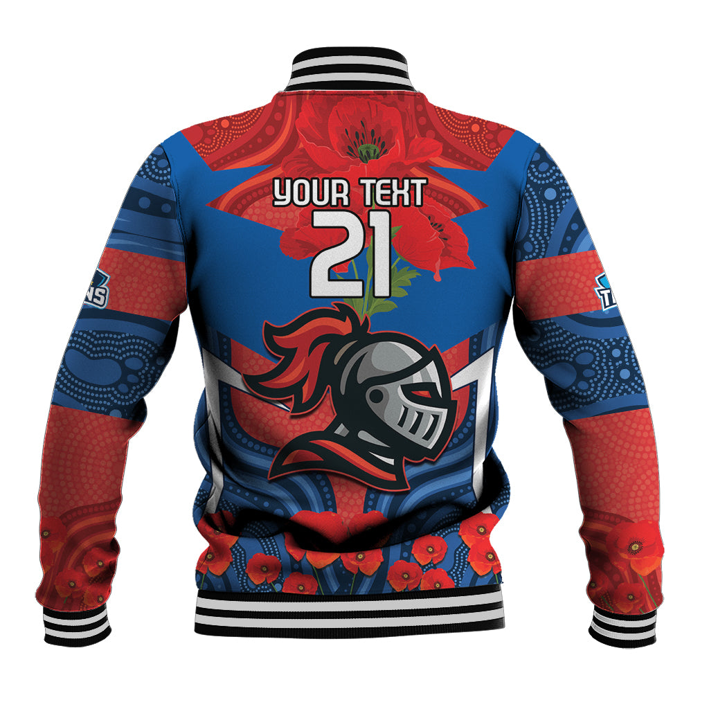 Custom Knights Rugby ANZAC Baseball Jacket Novocastrians Gallipoli Soldier With Aboriginal Art