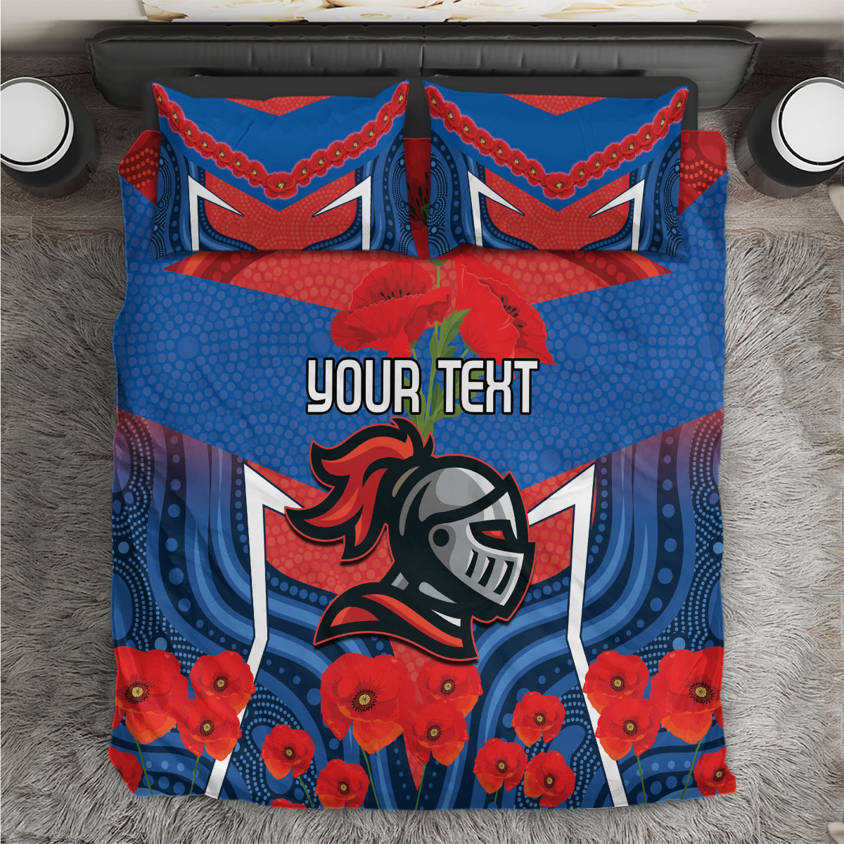 Custom Knights Rugby ANZAC Bedding Set Novocastrians Gallipoli Soldier With Aboriginal Art