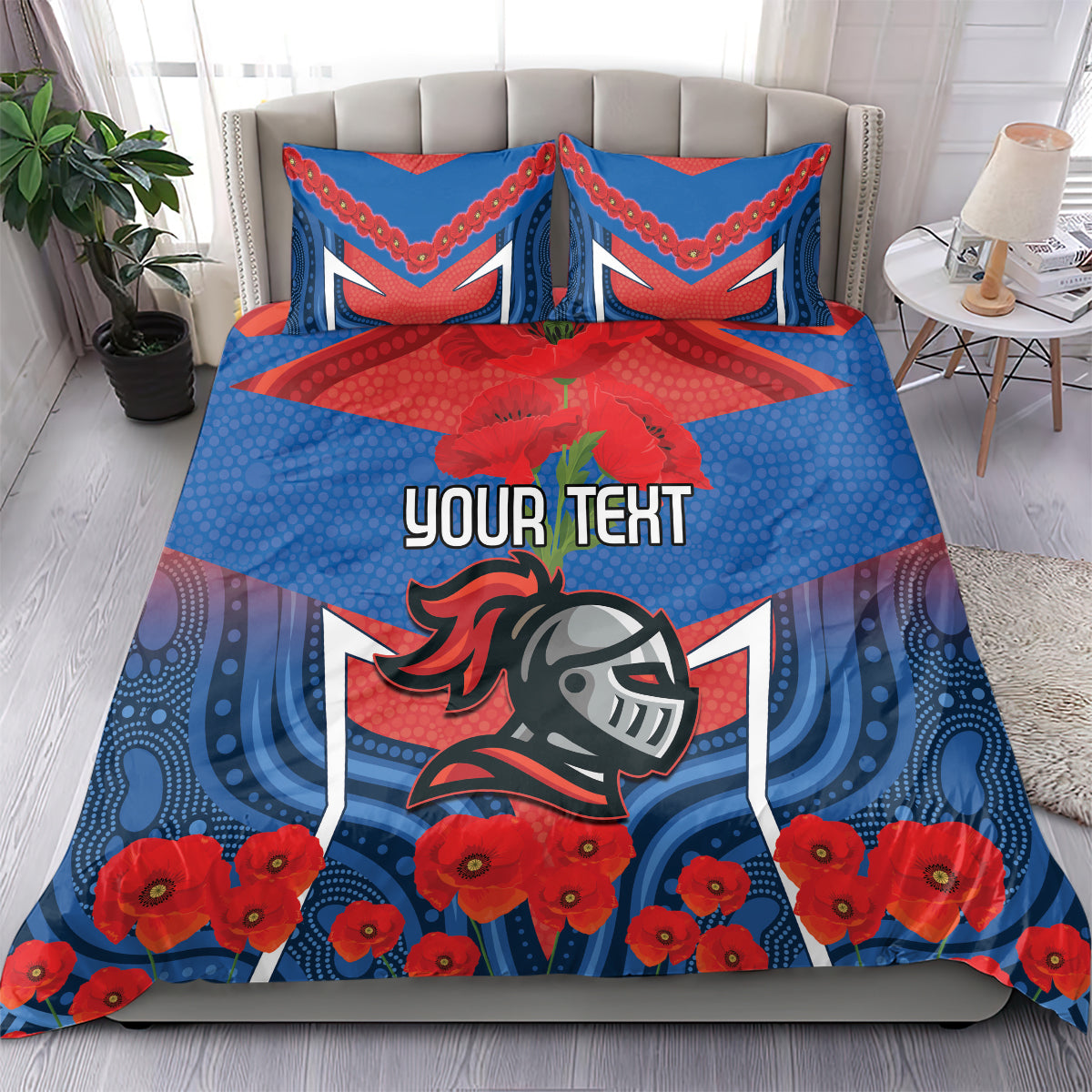 Custom Knights Rugby ANZAC Bedding Set Novocastrians Gallipoli Soldier With Aboriginal Art