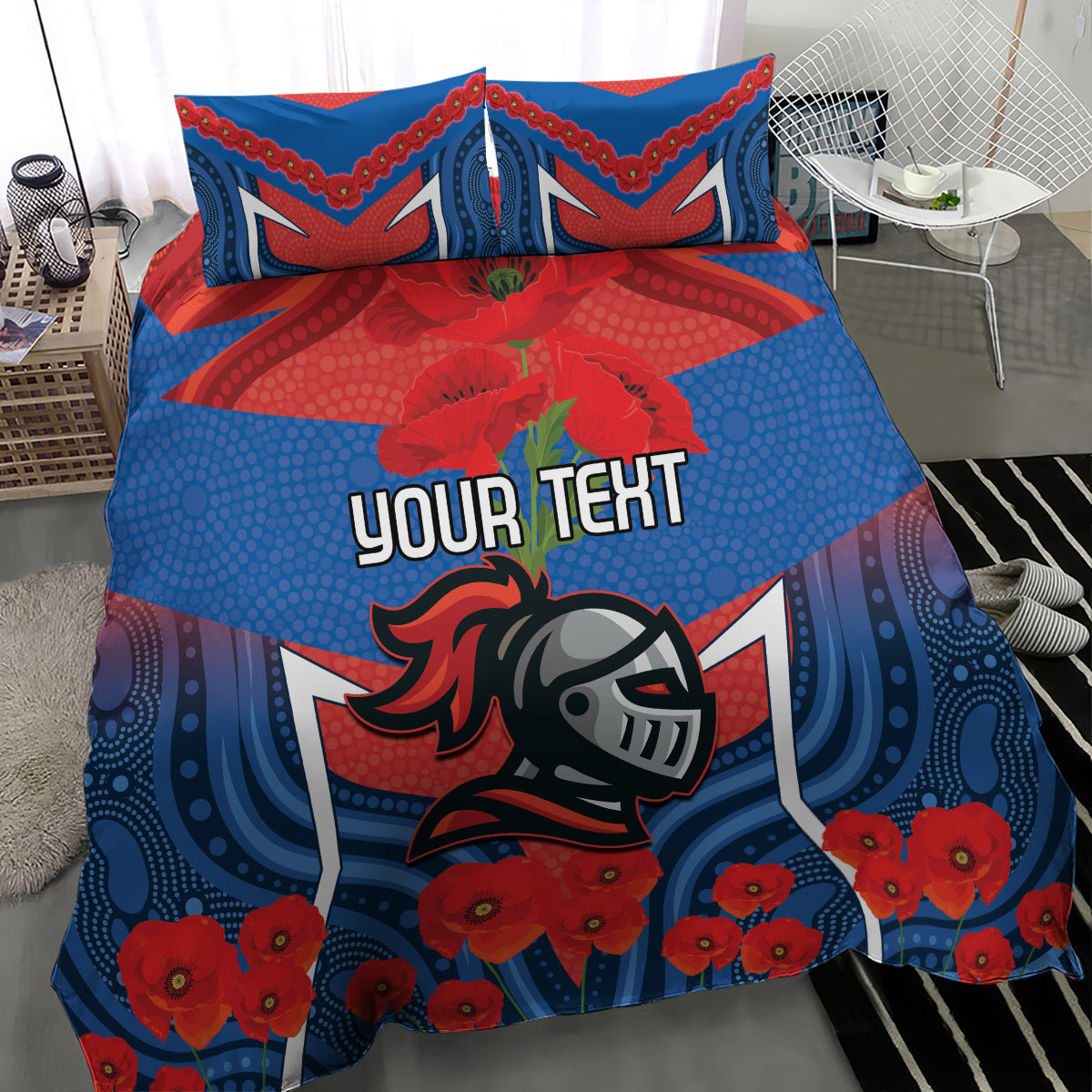 Custom Knights Rugby ANZAC Bedding Set Novocastrians Gallipoli Soldier With Aboriginal Art