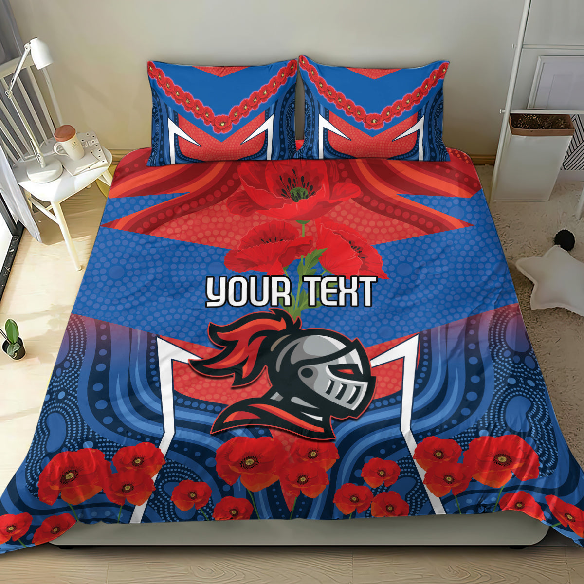 Custom Knights Rugby ANZAC Bedding Set Novocastrians Gallipoli Soldier With Aboriginal Art