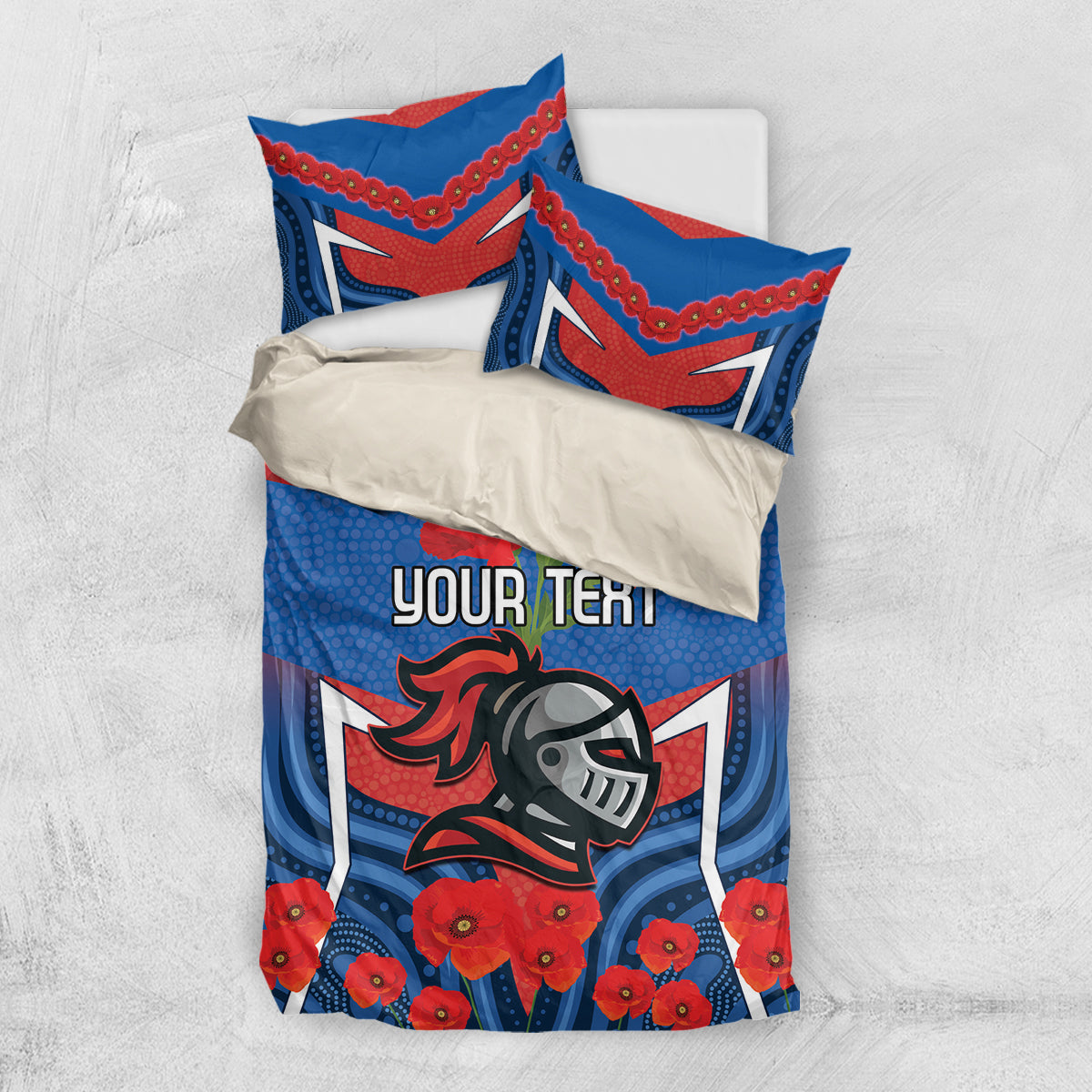 Custom Knights Rugby ANZAC Bedding Set Novocastrians Gallipoli Soldier With Aboriginal Art