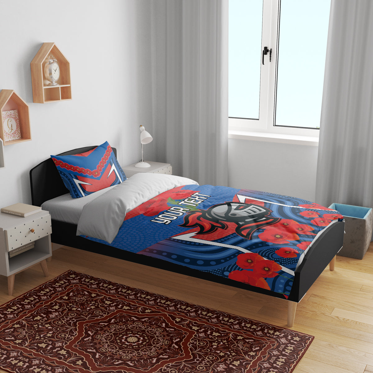 Custom Knights Rugby ANZAC Bedding Set Novocastrians Gallipoli Soldier With Aboriginal Art