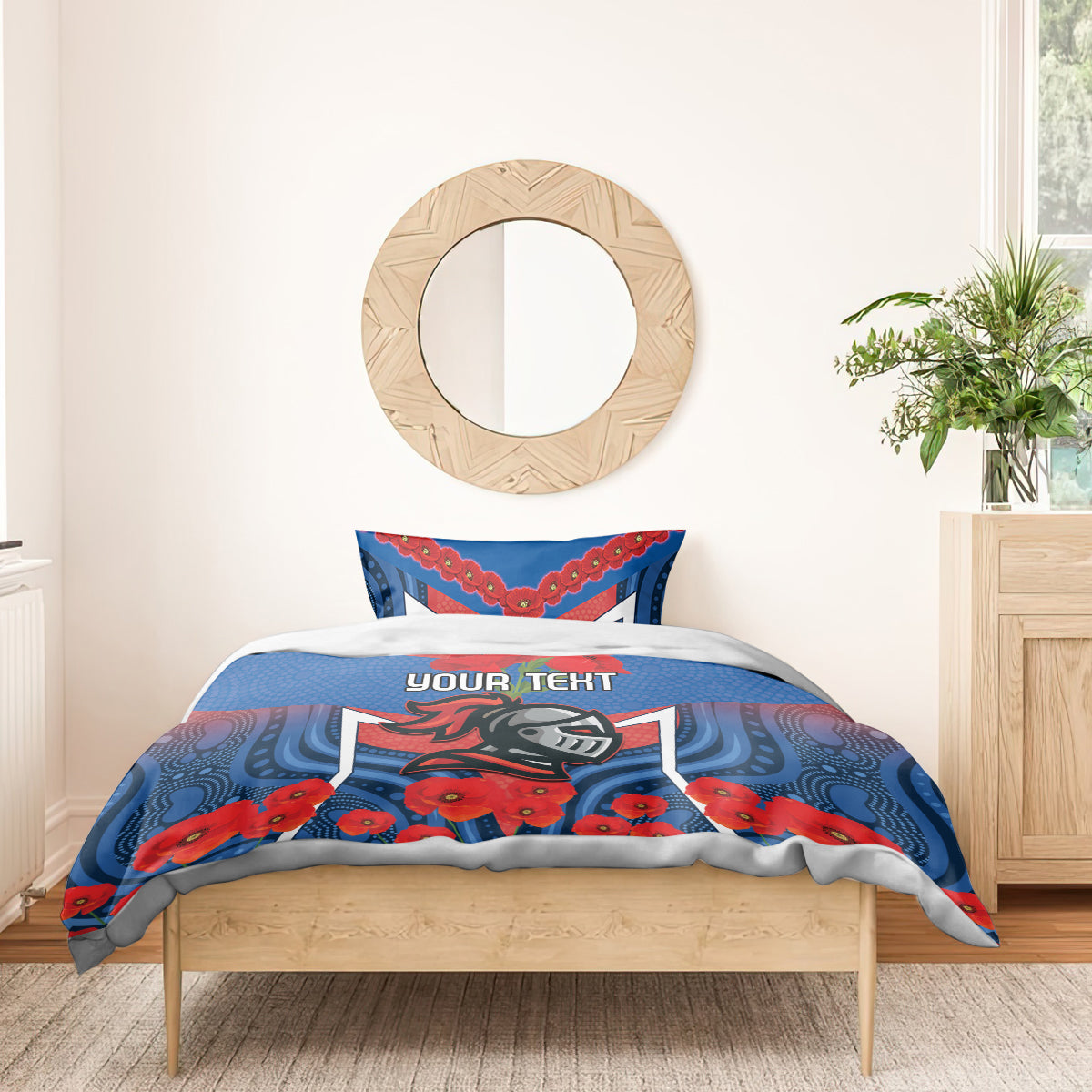 Custom Knights Rugby ANZAC Bedding Set Novocastrians Gallipoli Soldier With Aboriginal Art