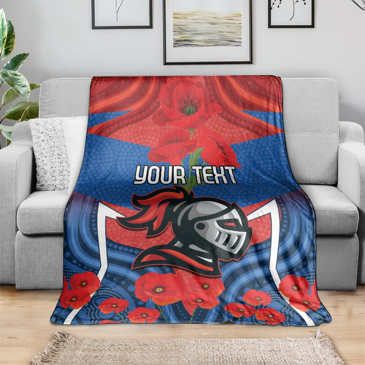 Custom Knights Rugby ANZAC Blanket Novocastrians Gallipoli Soldier With Aboriginal Art