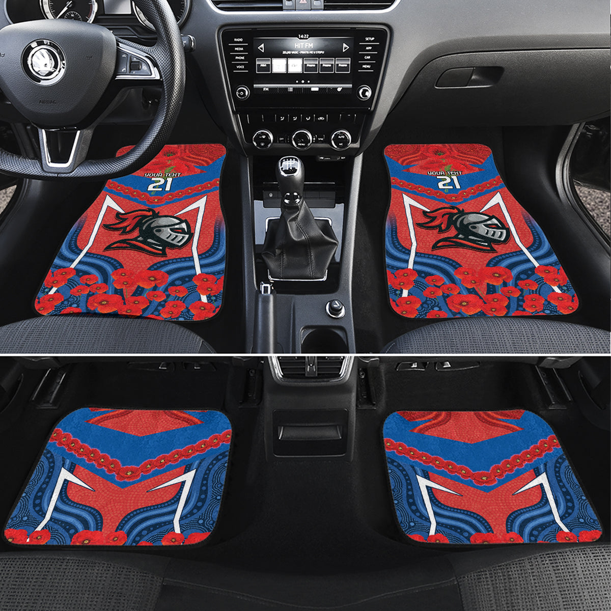 Custom Knights Rugby ANZAC Car Mats Novocastrians Gallipoli Soldier With Aboriginal Art