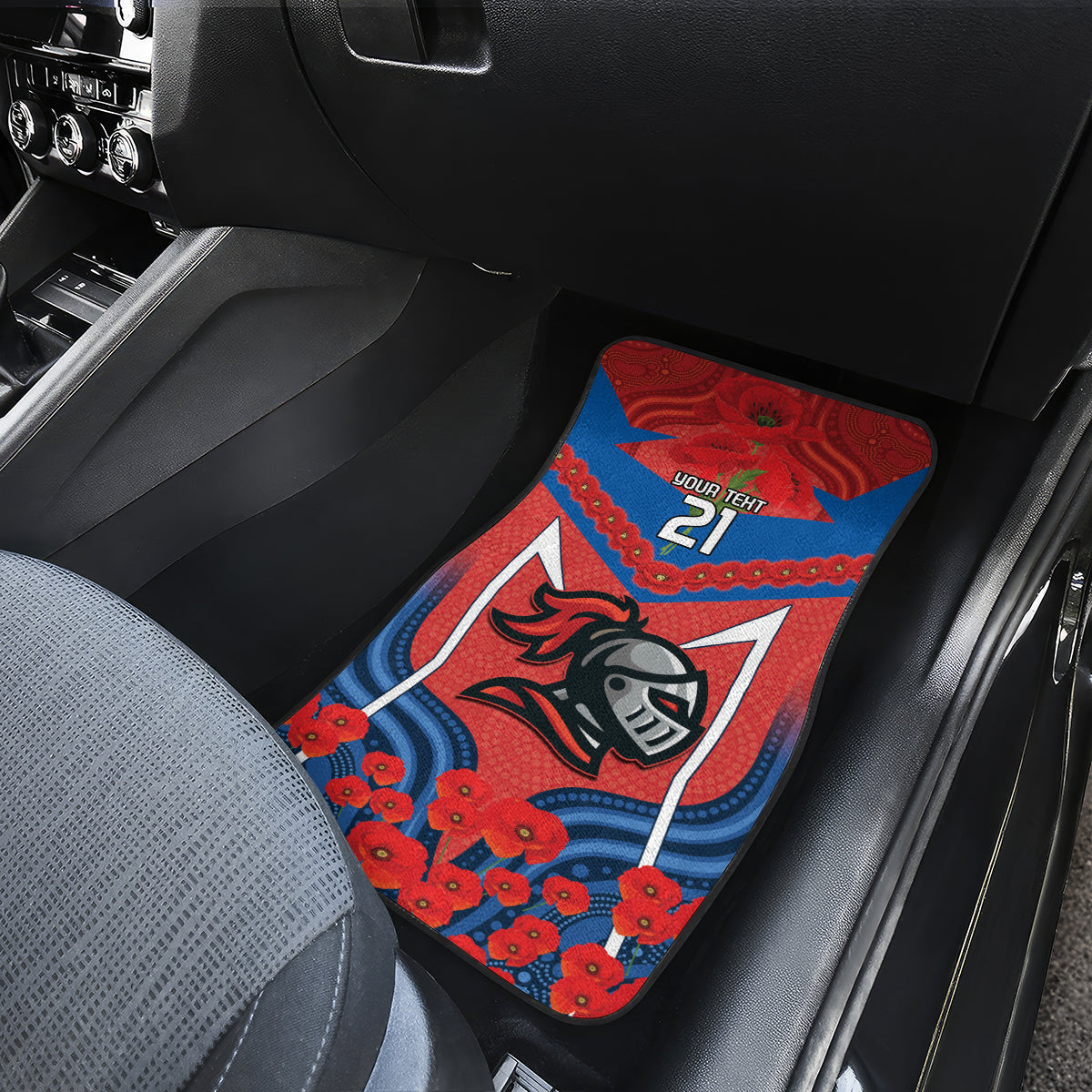 Custom Knights Rugby ANZAC Car Mats Novocastrians Gallipoli Soldier With Aboriginal Art