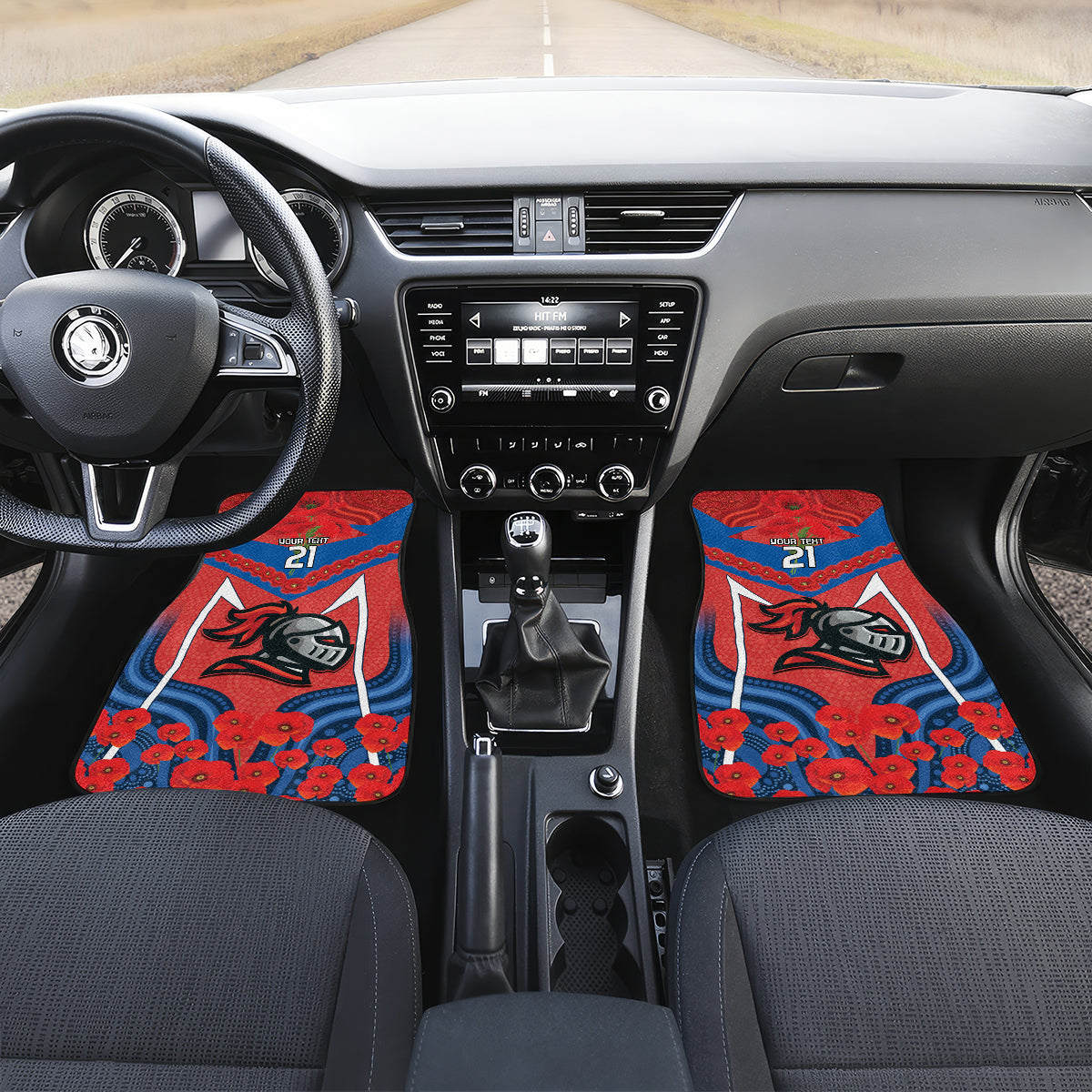 Custom Knights Rugby ANZAC Car Mats Novocastrians Gallipoli Soldier With Aboriginal Art