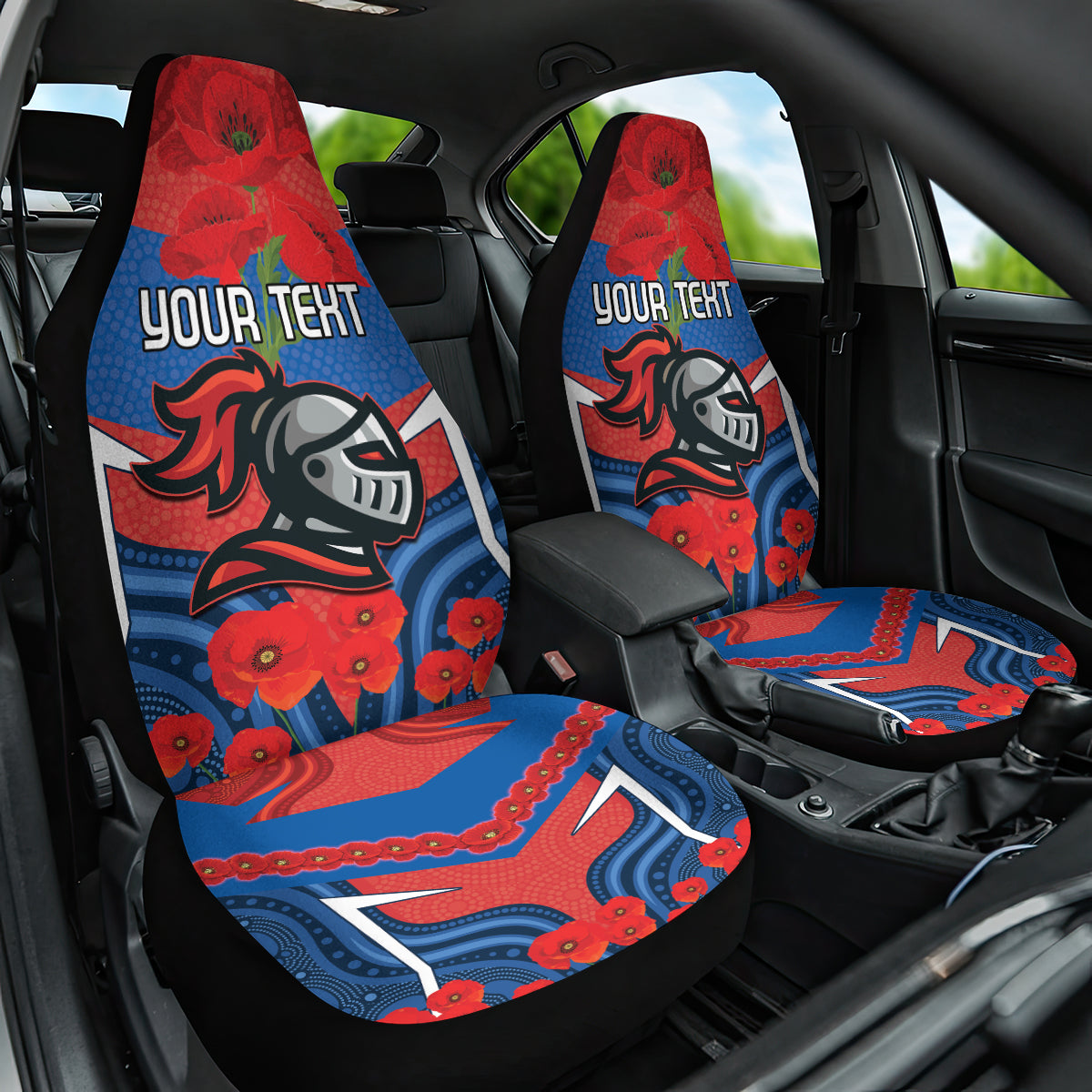 Custom Knights Rugby ANZAC Car Seat Cover Novocastrians Gallipoli Soldier With Aboriginal Art