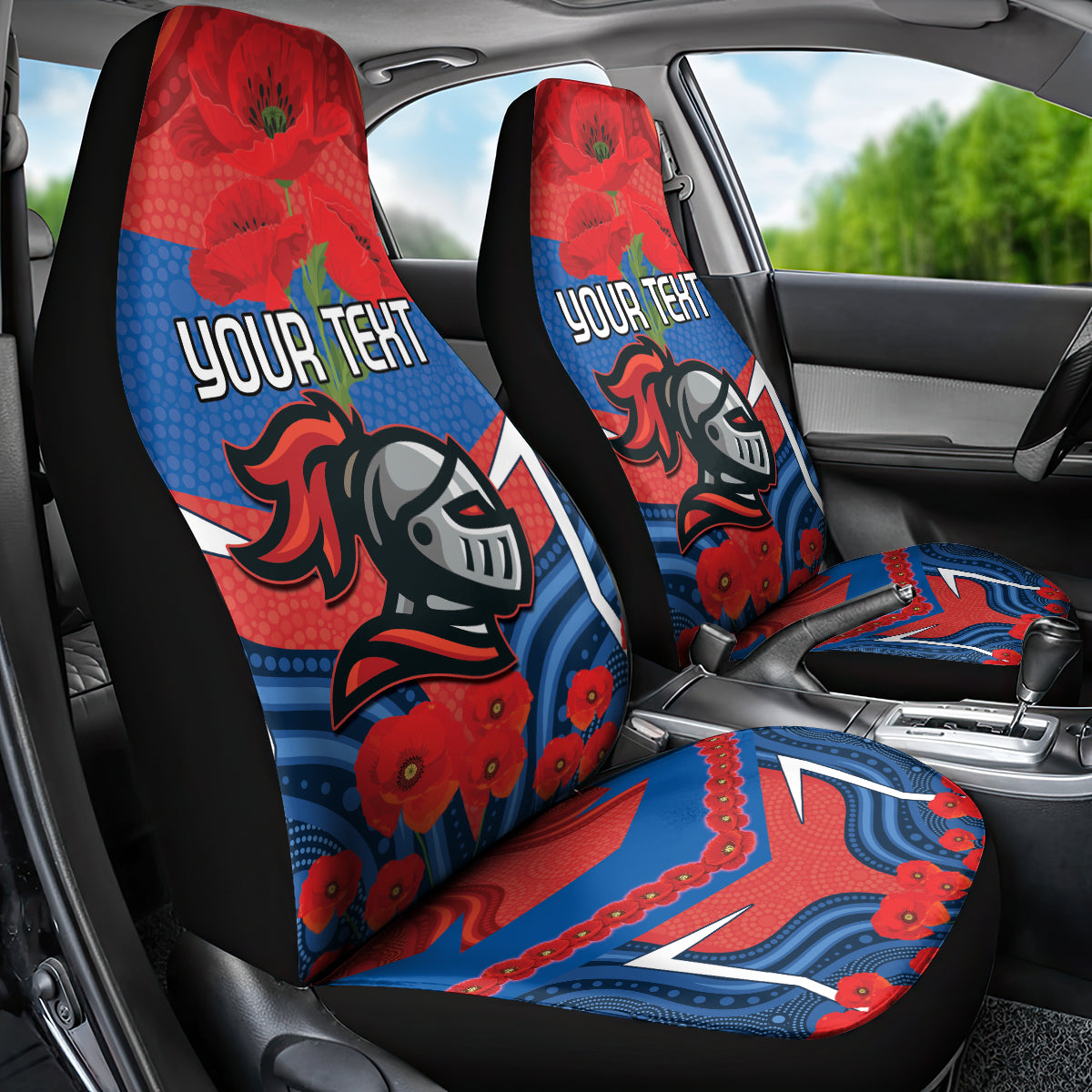 Custom Knights Rugby ANZAC Car Seat Cover Novocastrians Gallipoli Soldier With Aboriginal Art