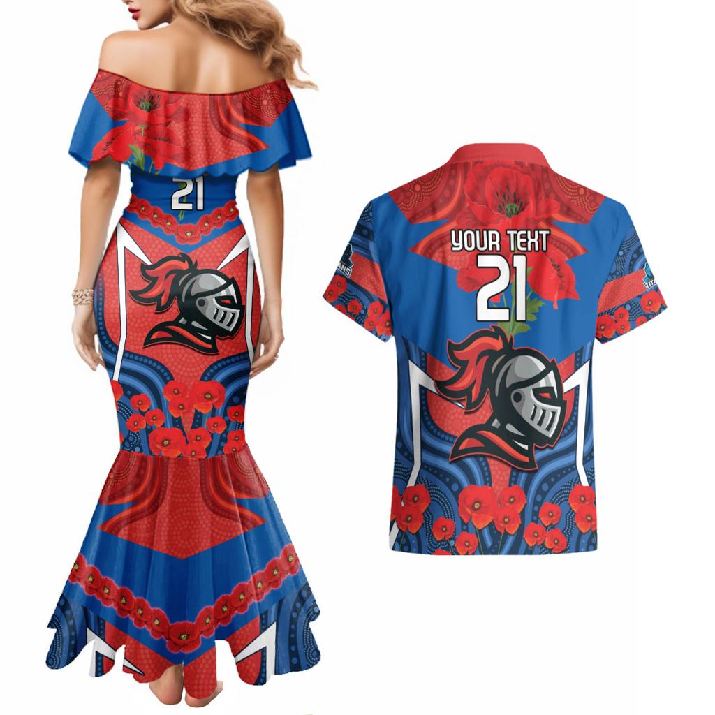 Custom Knights Rugby ANZAC Couples Matching Mermaid Dress and Hawaiian Shirt Novocastrians Gallipoli Soldier With Aboriginal Art