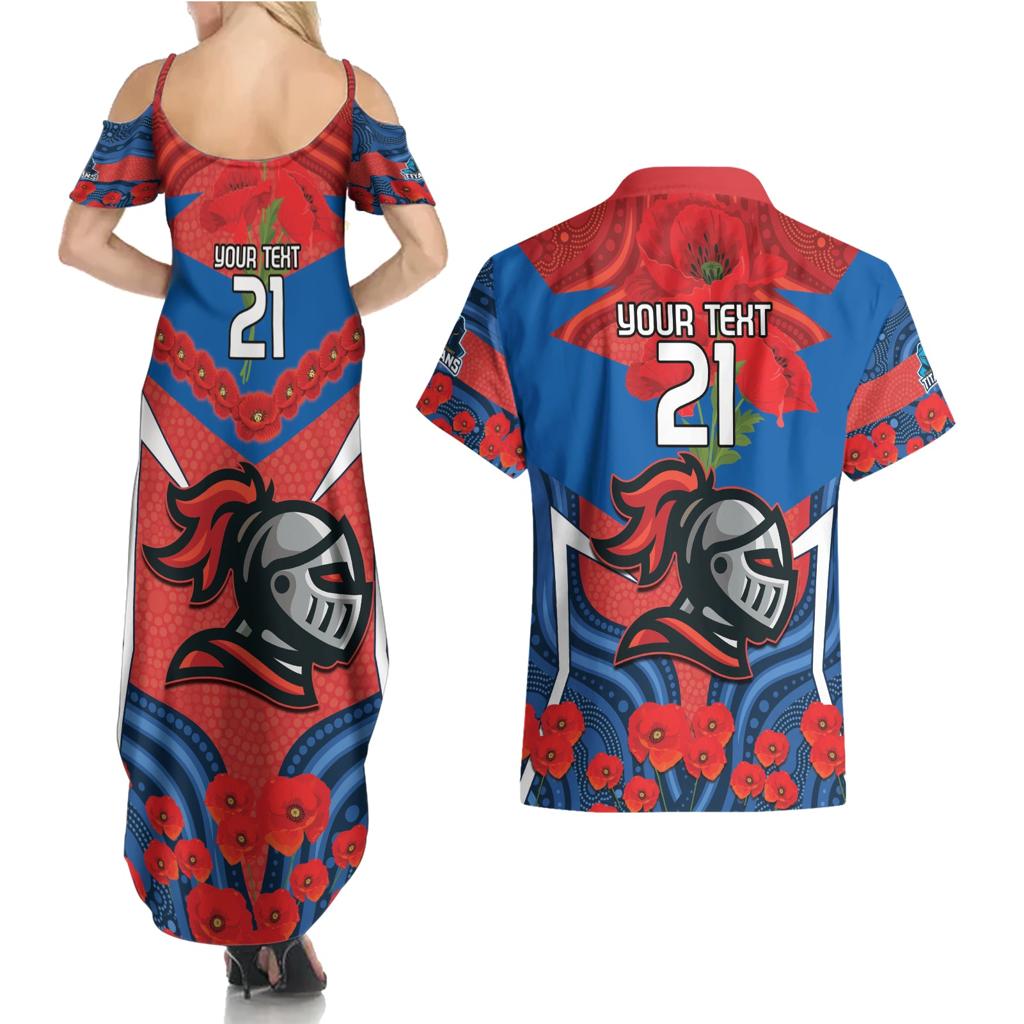 Custom Knights Rugby ANZAC Couples Matching Summer Maxi Dress and Hawaiian Shirt Novocastrians Gallipoli Soldier With Aboriginal Art