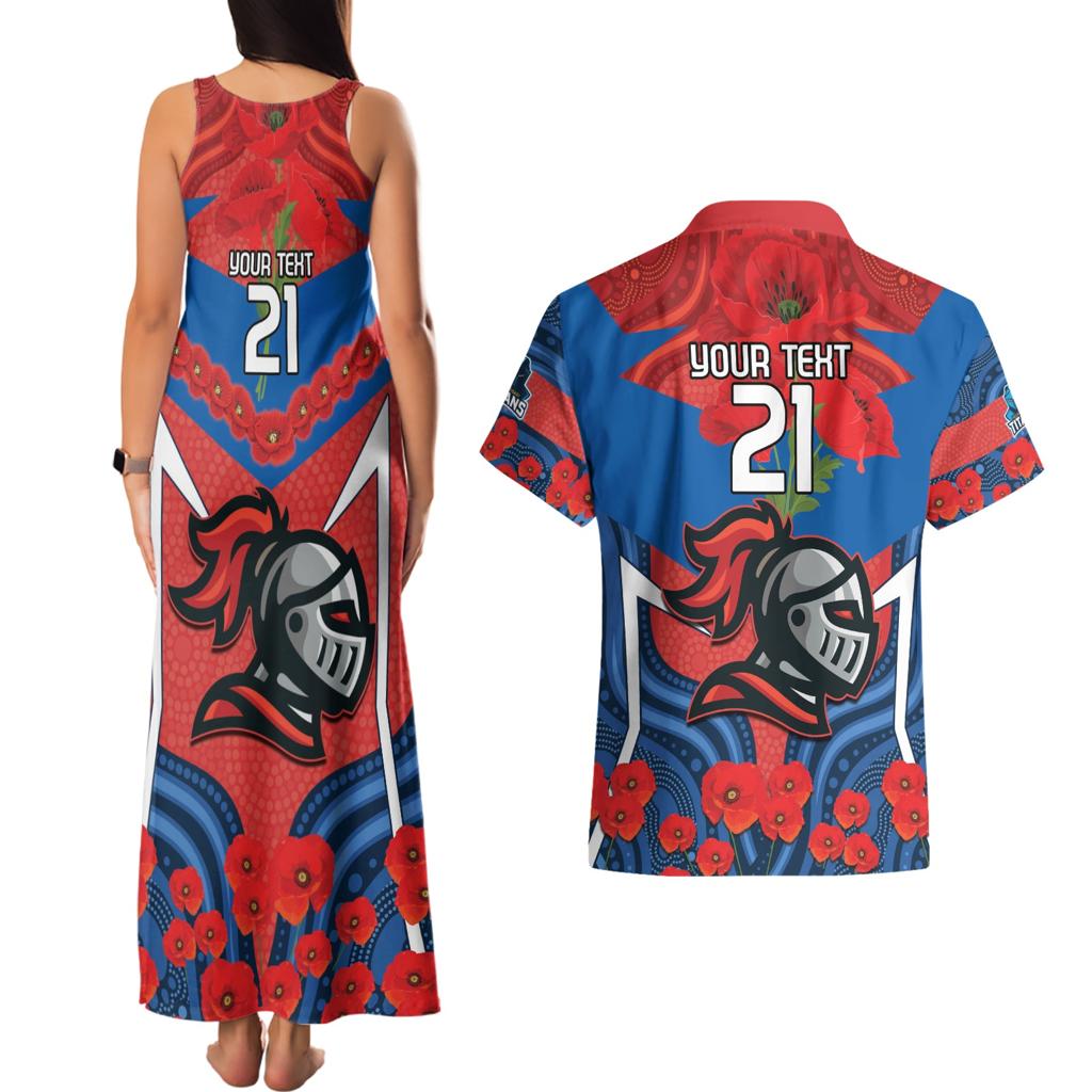 Custom Knights Rugby ANZAC Couples Matching Tank Maxi Dress and Hawaiian Shirt Novocastrians Gallipoli Soldier With Aboriginal Art