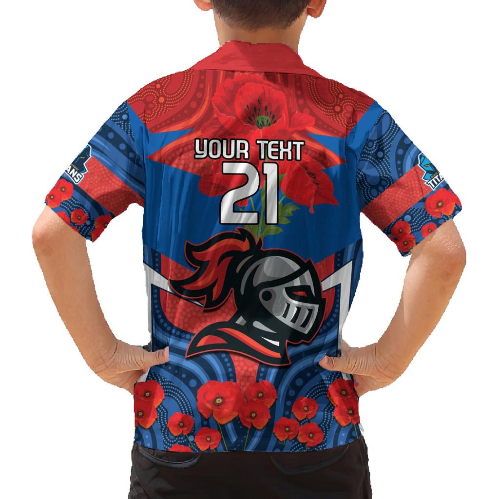 Custom Knights Rugby ANZAC Family Matching Long Sleeve Bodycon Dress and Hawaiian Shirt Novocastrians Gallipoli Soldier With Aboriginal Art