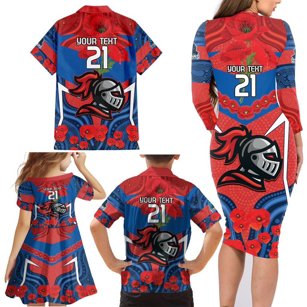 Custom Knights Rugby ANZAC Family Matching Long Sleeve Bodycon Dress and Hawaiian Shirt Novocastrians Gallipoli Soldier With Aboriginal Art