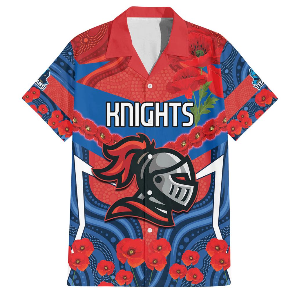 Custom Knights Rugby ANZAC Family Matching Long Sleeve Bodycon Dress and Hawaiian Shirt Novocastrians Gallipoli Soldier With Aboriginal Art