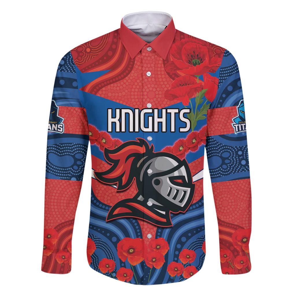 Custom Knights Rugby ANZAC Family Matching Long Sleeve Bodycon Dress and Hawaiian Shirt Novocastrians Gallipoli Soldier With Aboriginal Art