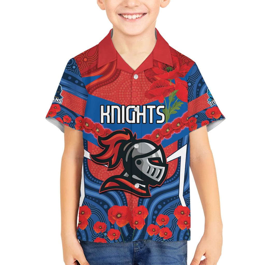 Custom Knights Rugby ANZAC Family Matching Long Sleeve Bodycon Dress and Hawaiian Shirt Novocastrians Gallipoli Soldier With Aboriginal Art