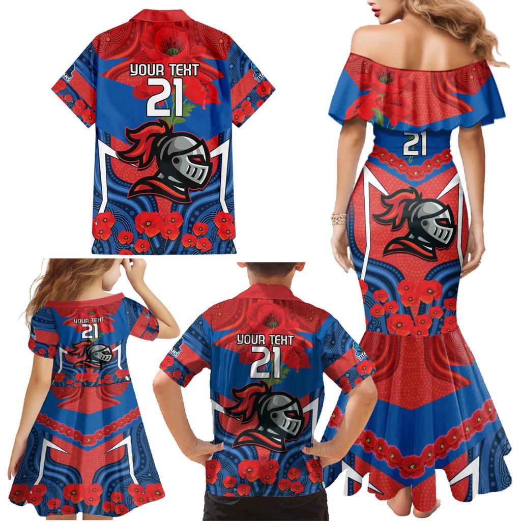 Custom Knights Rugby ANZAC Family Matching Mermaid Dress and Hawaiian Shirt Novocastrians Gallipoli Soldier With Aboriginal Art