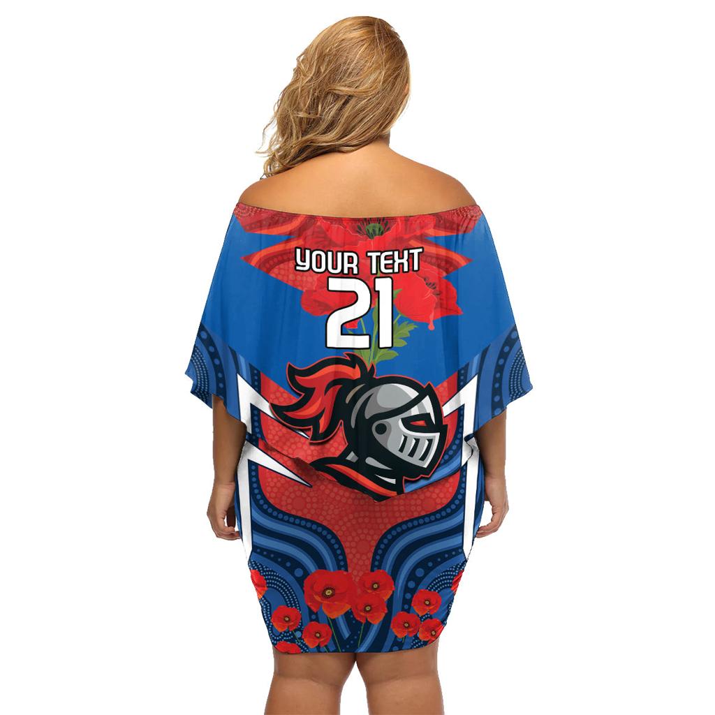 Custom Knights Rugby ANZAC Family Matching Off Shoulder Short Dress and Hawaiian Shirt Novocastrians Gallipoli Soldier With Aboriginal Art