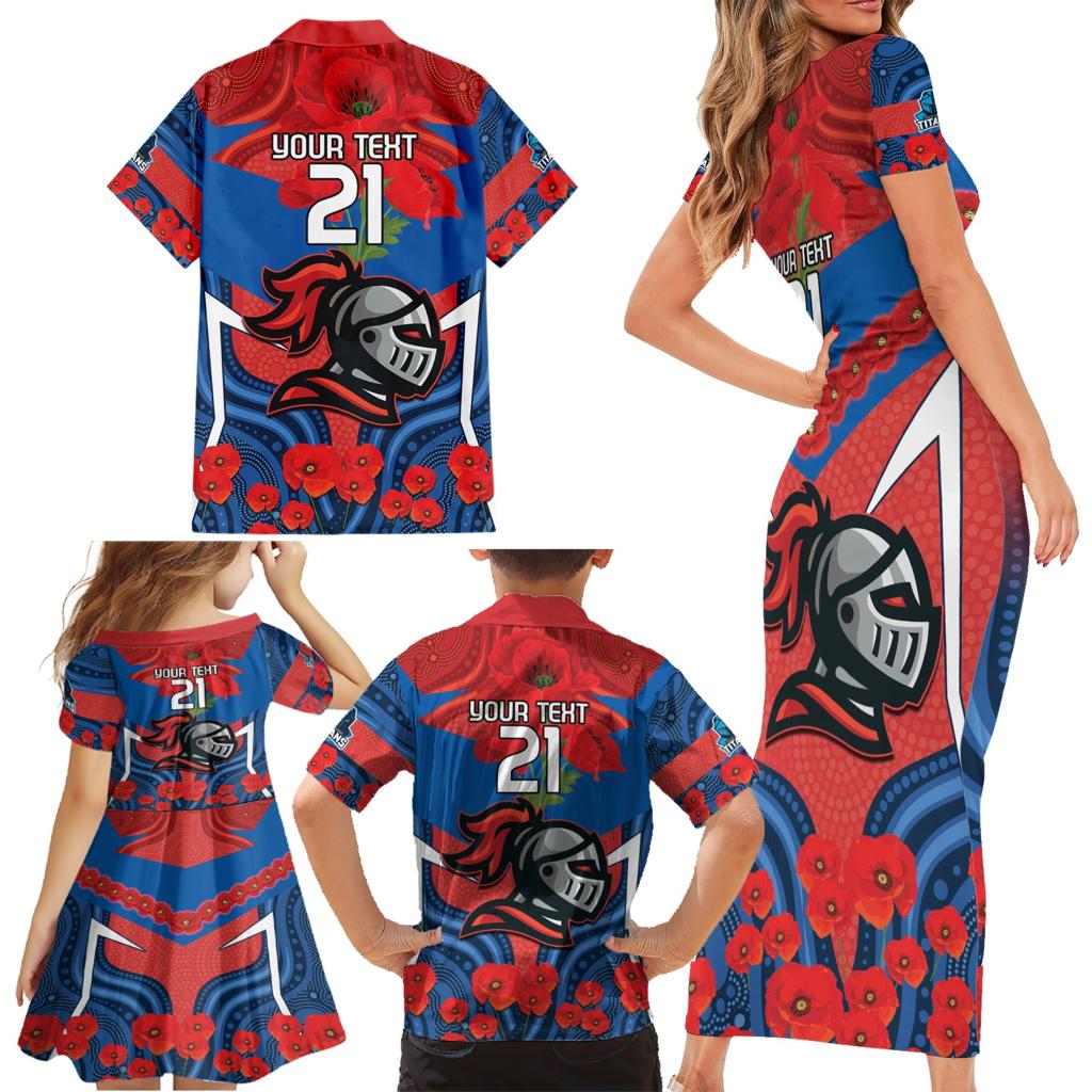 Custom Knights Rugby ANZAC Family Matching Short Sleeve Bodycon Dress and Hawaiian Shirt Novocastrians Gallipoli Soldier With Aboriginal Art