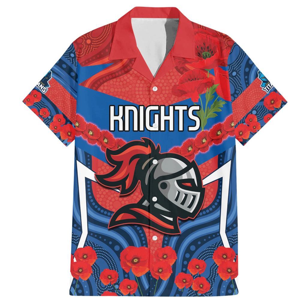 Custom Knights Rugby ANZAC Family Matching Short Sleeve Bodycon Dress and Hawaiian Shirt Novocastrians Gallipoli Soldier With Aboriginal Art