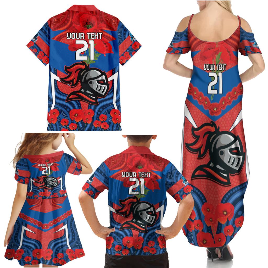 Custom Knights Rugby ANZAC Family Matching Summer Maxi Dress and Hawaiian Shirt Novocastrians Gallipoli Soldier With Aboriginal Art