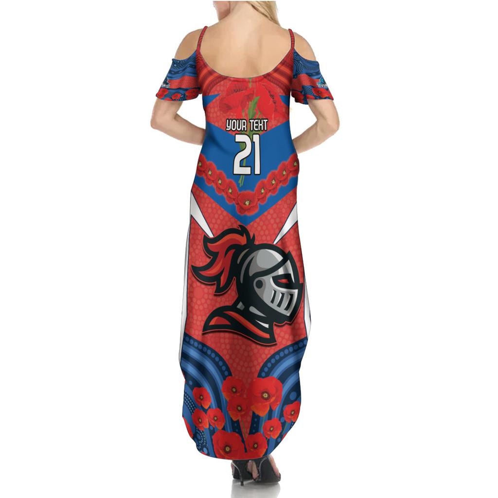 Custom Knights Rugby ANZAC Family Matching Summer Maxi Dress and Hawaiian Shirt Novocastrians Gallipoli Soldier With Aboriginal Art