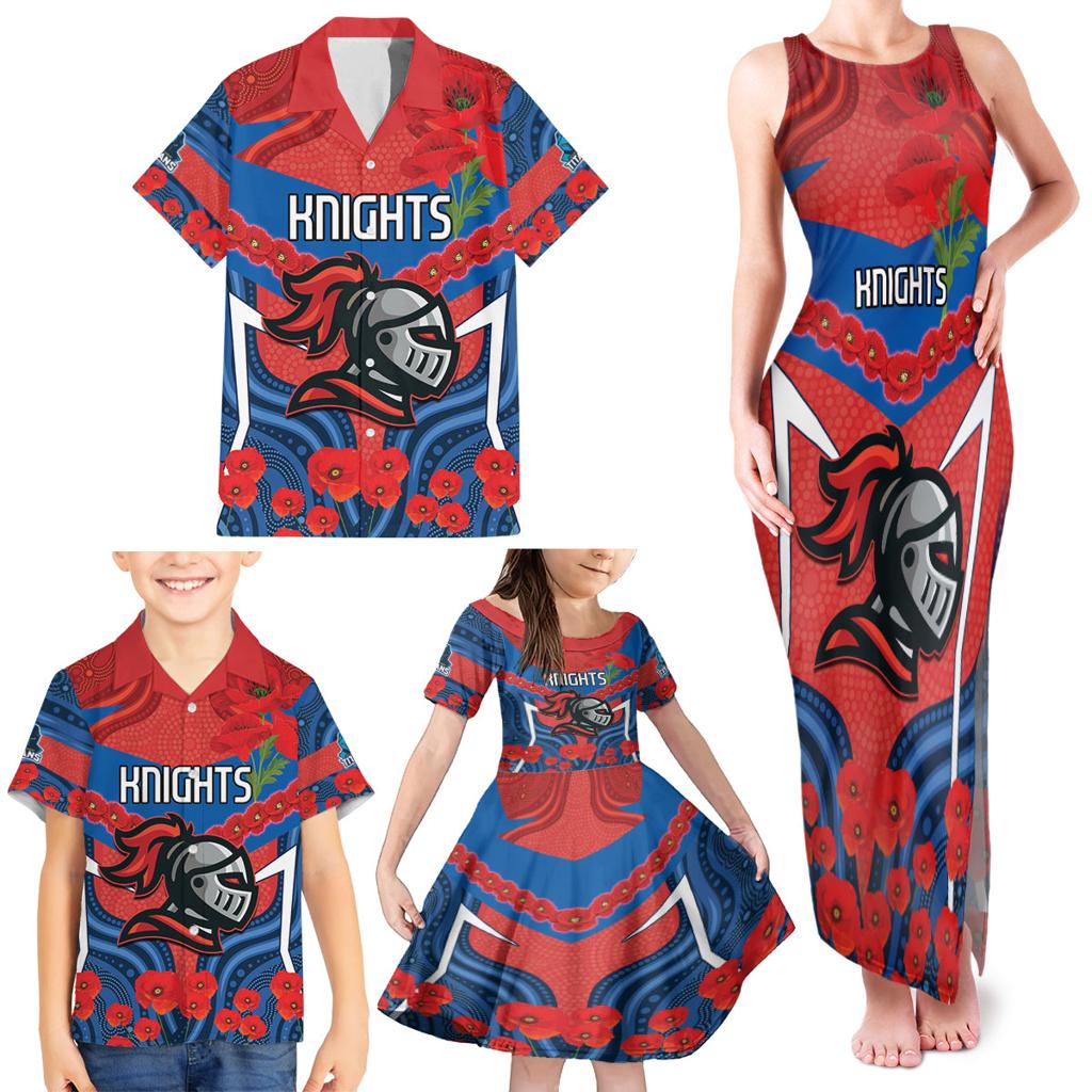 Custom Knights Rugby ANZAC Family Matching Tank Maxi Dress and Hawaiian Shirt Novocastrians Gallipoli Soldier With Aboriginal Art