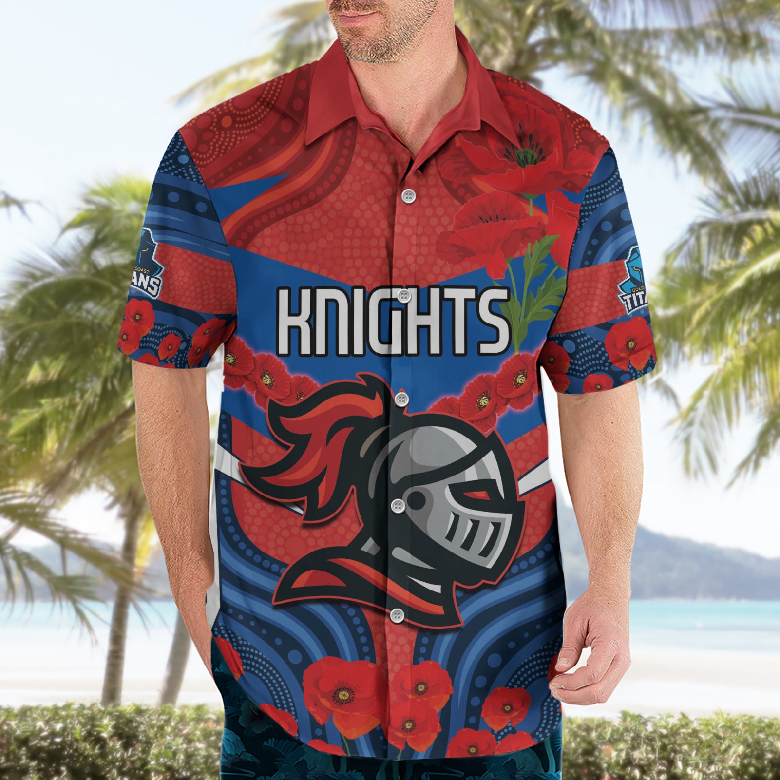 Custom Knights Rugby ANZAC Hawaiian Shirt Novocastrians Gallipoli Soldier With Aboriginal Art