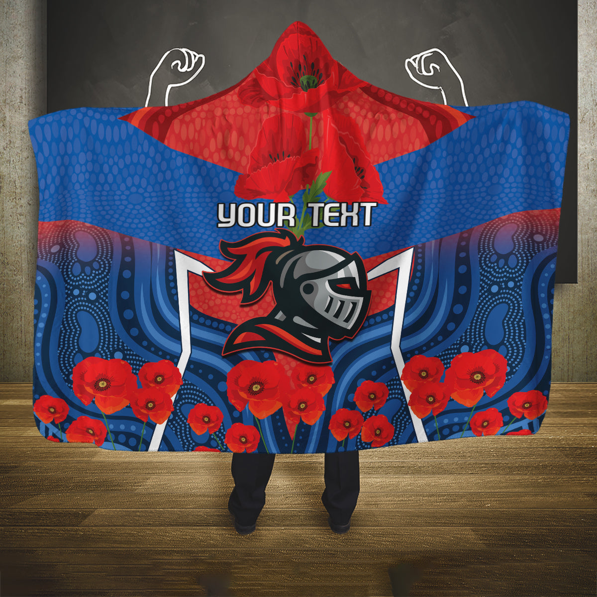 Custom Knights Rugby ANZAC Hooded Blanket Novocastrians Gallipoli Soldier With Aboriginal Art