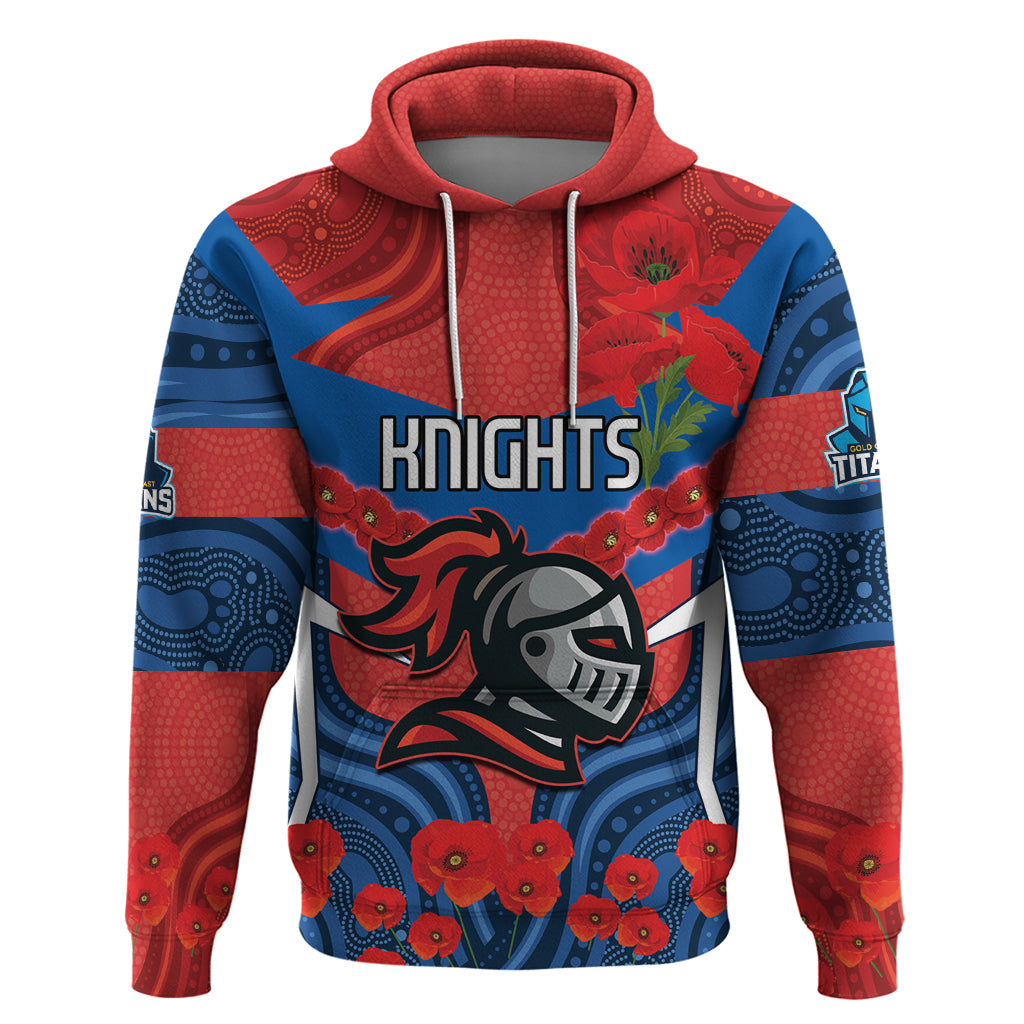 Custom Knights Rugby ANZAC Hoodie Novocastrians Gallipoli Soldier With Aboriginal Art