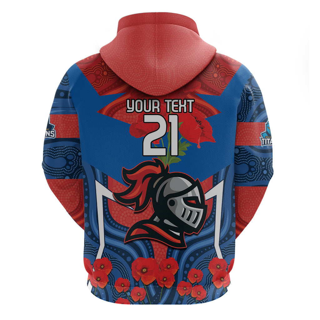 Custom Knights Rugby ANZAC Hoodie Novocastrians Gallipoli Soldier With Aboriginal Art