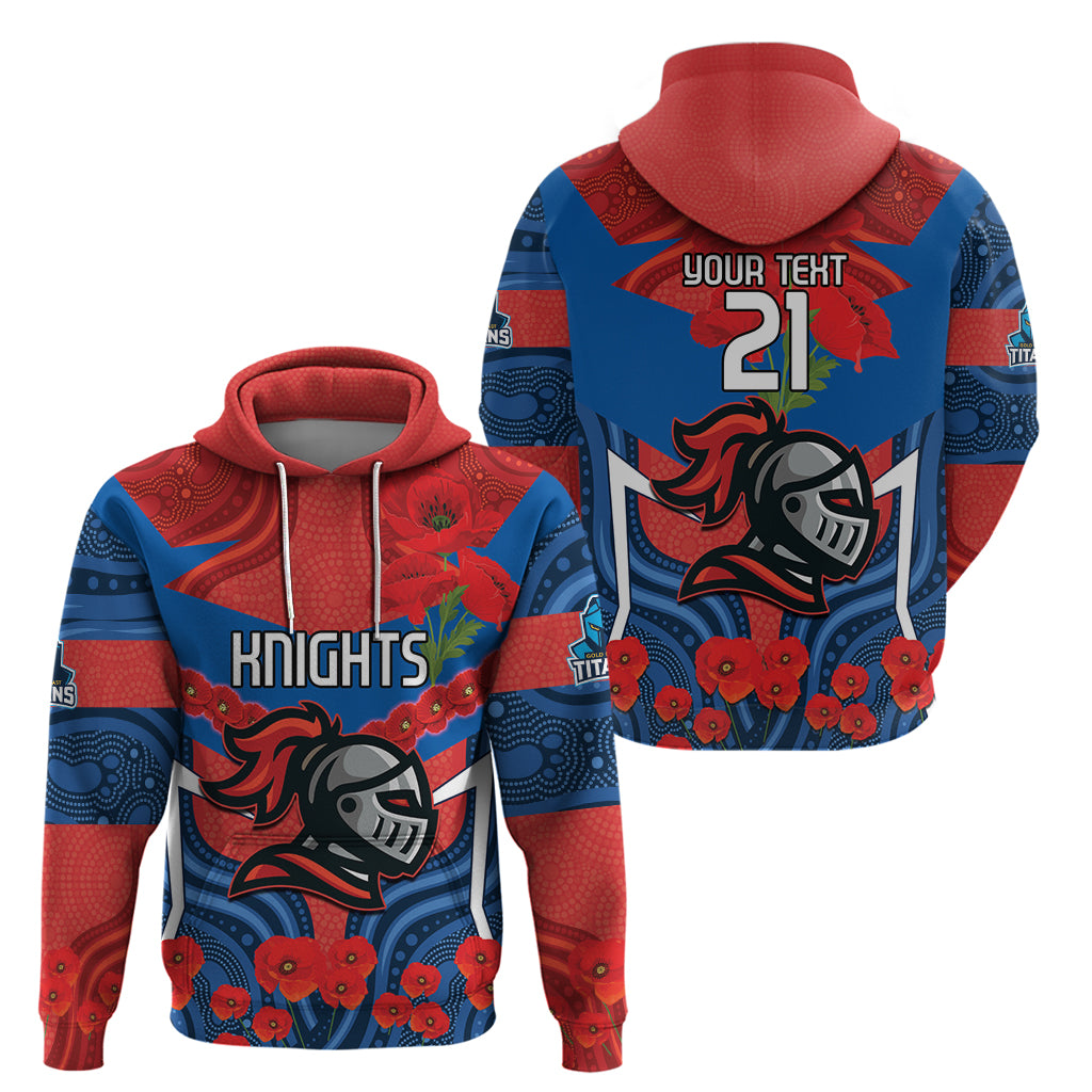 Custom Knights Rugby ANZAC Hoodie Novocastrians Gallipoli Soldier With Aboriginal Art