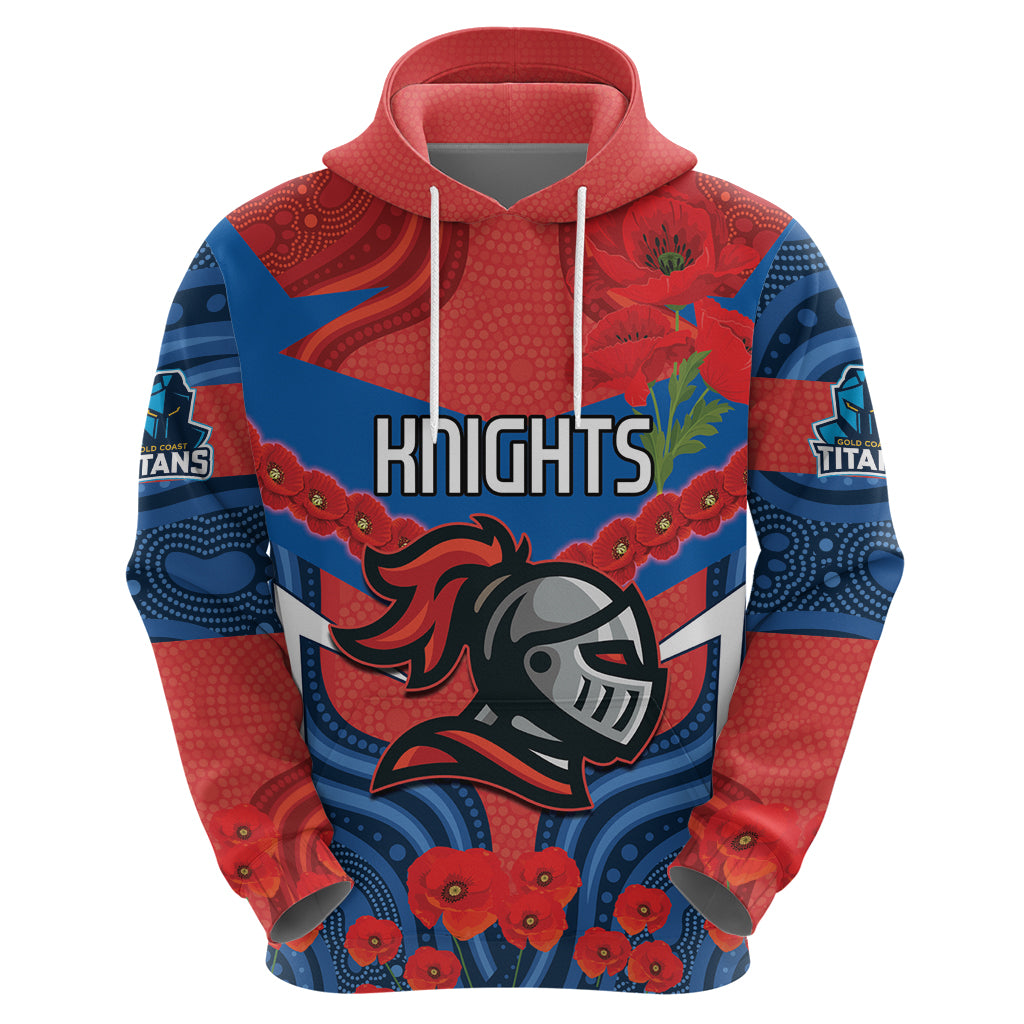 Custom Knights Rugby ANZAC Hoodie Novocastrians Gallipoli Soldier With Aboriginal Art