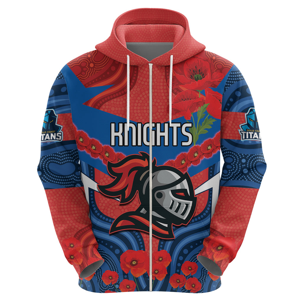 Custom Knights Rugby ANZAC Hoodie Novocastrians Gallipoli Soldier With Aboriginal Art