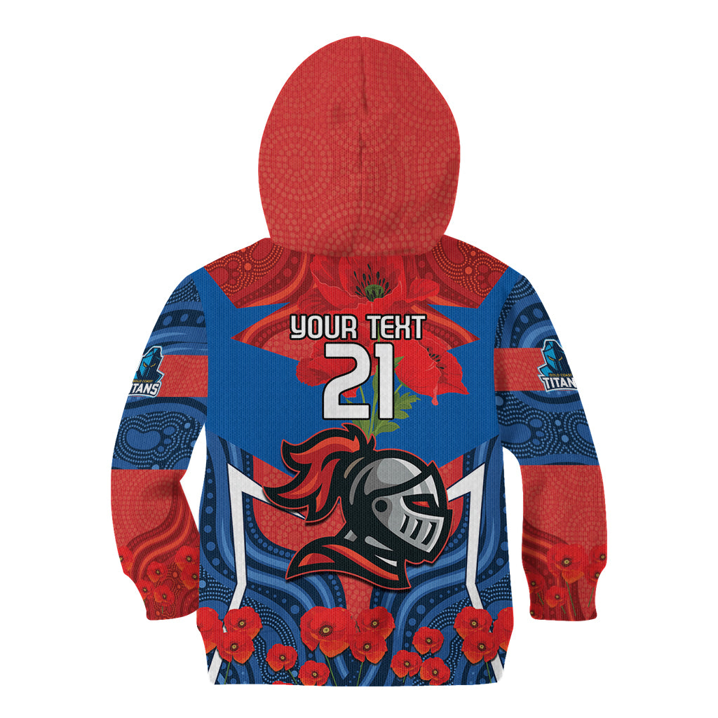 Custom Knights Rugby ANZAC Kid Hoodie Novocastrians Gallipoli Soldier With Aboriginal Art