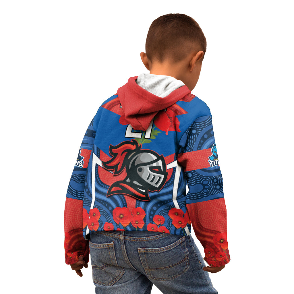 Custom Knights Rugby ANZAC Kid Hoodie Novocastrians Gallipoli Soldier With Aboriginal Art