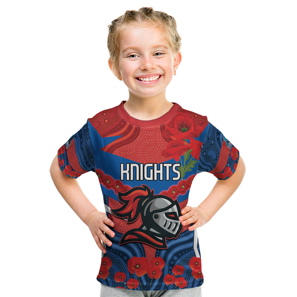 Custom Knights Rugby ANZAC Kid T Shirt Novocastrians Gallipoli Soldier With Aboriginal Art