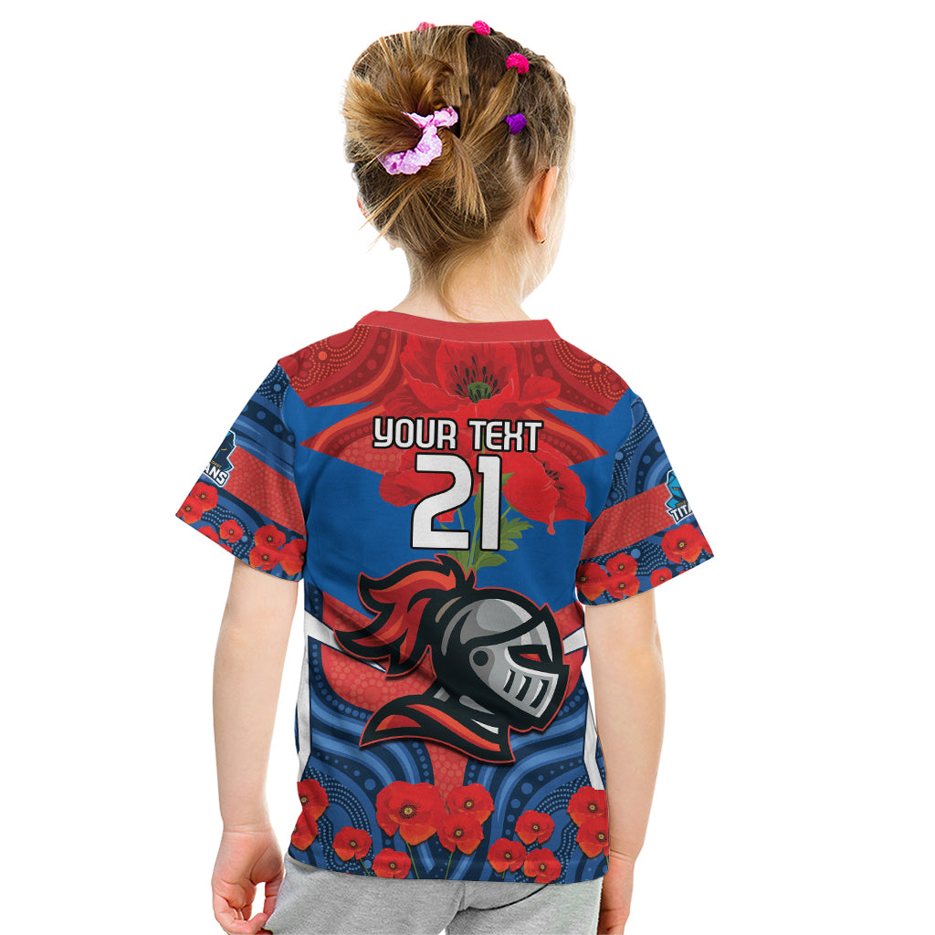 Custom Knights Rugby ANZAC Kid T Shirt Novocastrians Gallipoli Soldier With Aboriginal Art