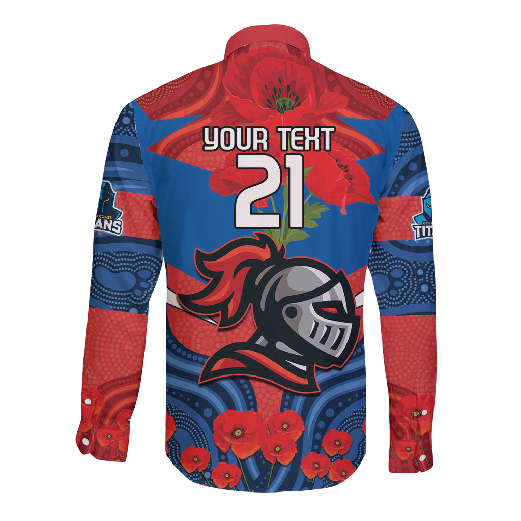 Custom Knights Rugby ANZAC Long Sleeve Button Shirt Novocastrians Gallipoli Soldier With Aboriginal Art