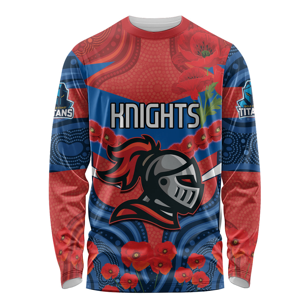 Custom Knights Rugby ANZAC Long Sleeve Shirt Novocastrians Gallipoli Soldier With Aboriginal Art