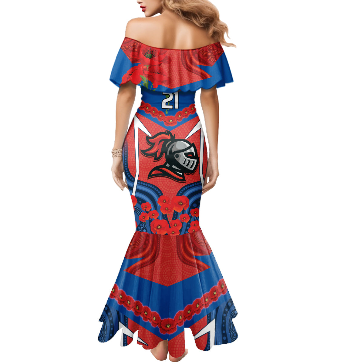 Custom Knights Rugby ANZAC Mermaid Dress Novocastrians Gallipoli Soldier With Aboriginal Art