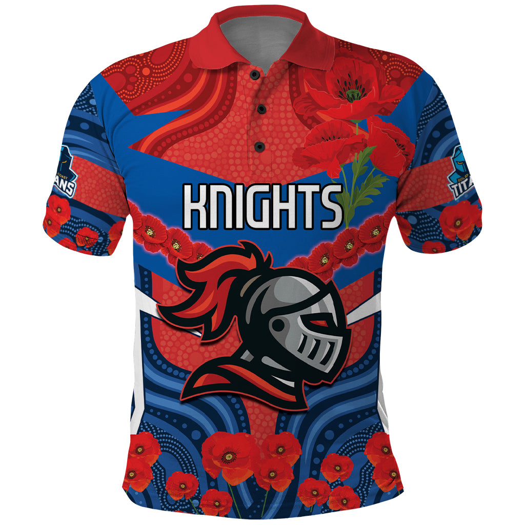 Custom Knights Rugby ANZAC Polo Shirt Novocastrians Gallipoli Soldier With Aboriginal Art